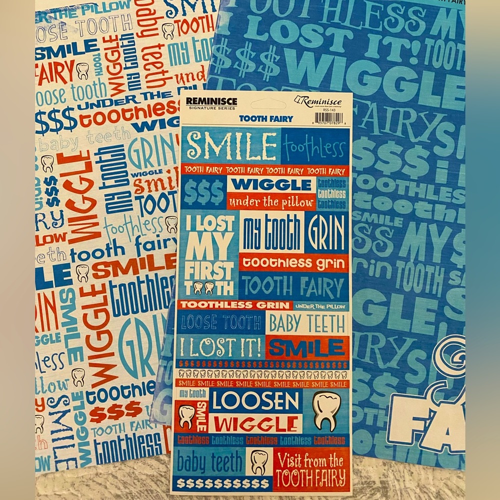 🦷🪥 REMINISCE “TOOTH FAIRY” STICKERS & SCRAPBOOK PAPER BUNDLE. RETIRED DESIGN!